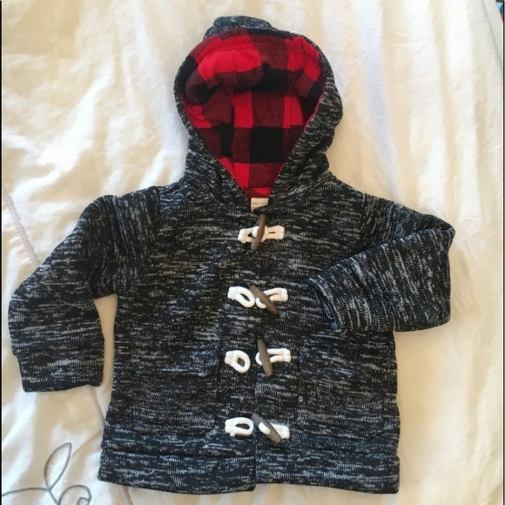 Carter’s Gray Toggle Button Plaid Lined Coat Hood Sz. 12M